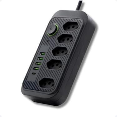 Imagem de Extensão Tomada Inteligente Suporte a Tensão de 110-220V Filtro de Linha, Régua de Energia 5 Tomadas 4 Interfaces 1 Porta USB Tipo-C Cabo de Alimentação de 2 M Potência 2500W – Premium