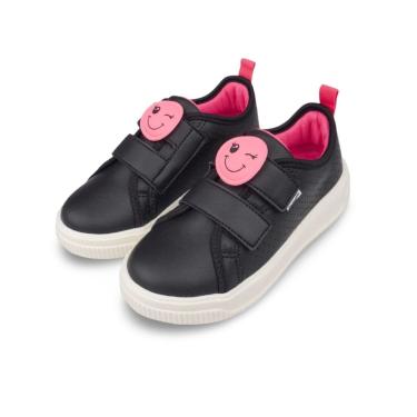 Imagem de Tênis Infantil Feminino Pampili Up Patch Carinha Preto e Pink Fluor