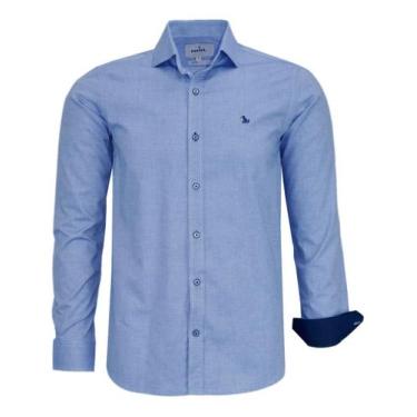 Imagem de Camisa Social Amil Masculina Slim Algodão Magnetado 1805, Azul, 6