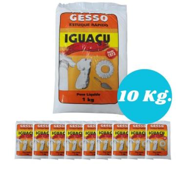 Imagem de Gesso Estuque Kit 10 Sacos Rapído Em Pó Saco 1 Kg Branco - IGUAÇU