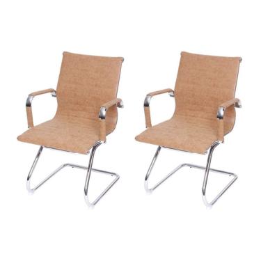 Imagem de Kit 2 Cadeiras Para Escritório Interlocutor Base Fixa Esteirinha Corino 3301 Or Design Caramelo Retrô