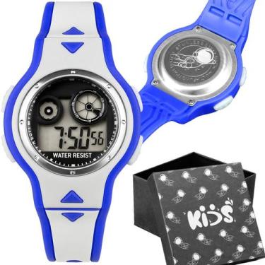 Imagem de Relogio Digital Infantil Crianca Silicone Azul Led + Caixa esportivo m