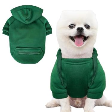 Imagem de Jecikelon Casaco de inverno para clima frio com bolso para cães de estimação, roupas quentes para cachorros pequenos Chihuahua (verde, grande)