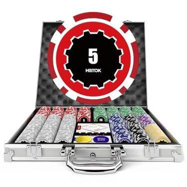 Imagem de HEITOK Conjunto de fichas Touch Poker - 500 peças habilmente trabalhadas para Texas Holdem, para aficionados de pôquer Texas Hold'em, Blackjack
