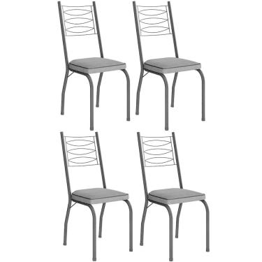 Imagem de Kit 4 Cadeiras Aço Carbono Tubular Metálica Acabamento D-25 Luana Preto-platina