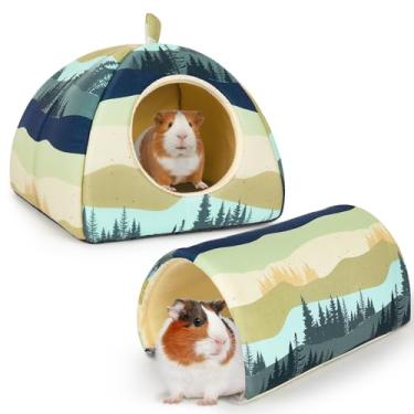 Imagem de Bienbee Esconderijo de porquinho-da-índia, cama de coelho lavável com túnel de porquinho-da-índia, conjunto de 2 brinquedos de porquinho-da-índia, acessórios para gaiola de esconderijo de coelho para