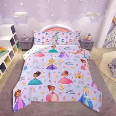 Imagem de Erosebridal Conjunto de edredom infantil fofo de princesa, castelo mágico roxo para quarto, conjunto de colcha respirável de princesa kawaii, para meninas, desenho animado feminino, arco-íris