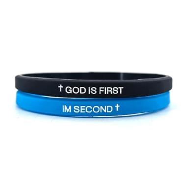 Imagem de GIKILEE Pulseira God Is First Christian Rubber Cross God Is FIRST IM SECOND Religious Faith Bible Verses Bracelet for Women Men Motivational Encouragement Gifts, 0.1, Acrílico, Sem Pedra Preciosa