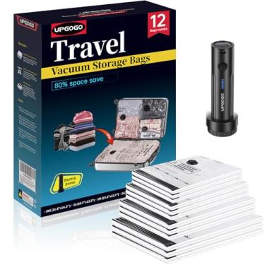Imagem de UPGOGO Combo de 12 sacos de viagem para bagagem com bomba elétrica portátil, sacos de vedação a vácuo para roupas, compressão de cubos de embalagem, navio de cruzeiro e itens essenciais de viagem