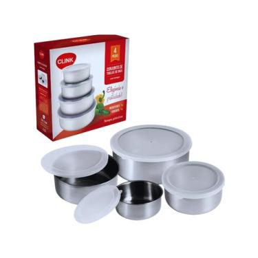 Imagem de Conjunto Potes Tigelas Inox 4 Pçs Tampa Resistente Cozinha - Conjunto 