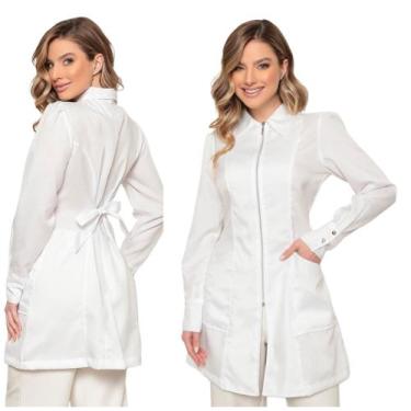 Imagem de Jaleco Feminino em Oxford Eli Zíper Manga Longa Branco - gardenia jale