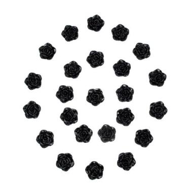 Imagem de Kit C/24 Miçangas Em Resina Flor Rosa Negra 2 Cm - Meta Atacado