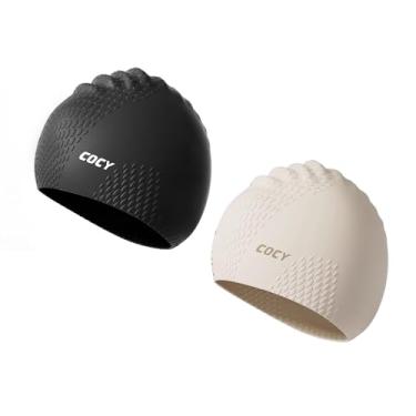 Imagem de Generic Touca de natação de silicone, touca de banho impermeável para cabelos curtos e longos, pacote com 2