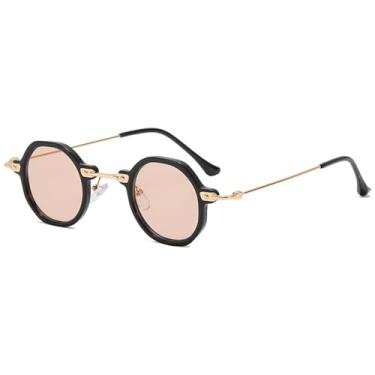 Imagem de Óculos de sol redondos pequenos retrô, óculos de sol com lentes transparentes de metal anti-luz azul para homens e mulheres, UV400, 1, BH01