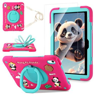 Imagem de Capa infantil para iPad (A16) 11ª geração, iPad 10ª geração com protetor de tela, capa protetora robusta com desenho 3D Panda Warrior com suporte giratório/alça/compartimento para caneta para crianças