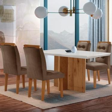 Imagem de Sala de Jantar Mesa Olímpia 120CM MDF Canto Reto com 4 Cadeiras Carol Moderna