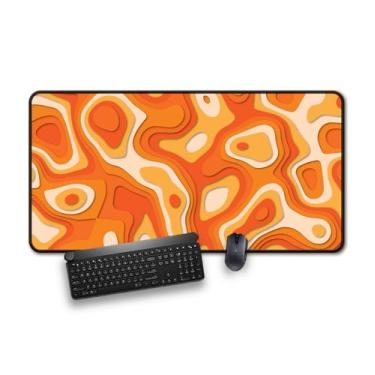 Imagem de Mouse grande para jogos e tapete de mesa com padrão abstrato, tapete de mesa de tamanho estendido, superfície antiderrapante (laranja, 61 x 34 cm)