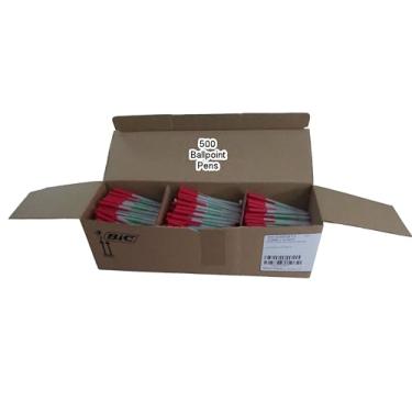 Imagem de BIC Ecolutions Canetas esferográficas redondas Stic, ponta média (1,0 mm), pacote com 500 unidades, canetas de tinta vermelha feitas de 97% plástico reciclado