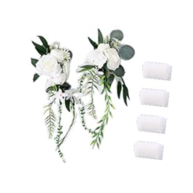 Imagem de IEUDNS Encosto de cadeira de casamento, arranjo de flores artificiais, decoração rústica para cerimônia de casamento, corredor, festa de cerimônia de feriado, Branco