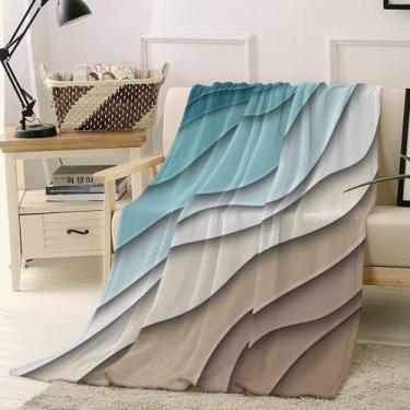 Imagem de Manta de lã de flanela com arte listrada gradiente abstrato, moderno, verde claro, leve, super macio, cobertores quentes para sofá, cama, uso em todas as estações, 76 x 101 cm