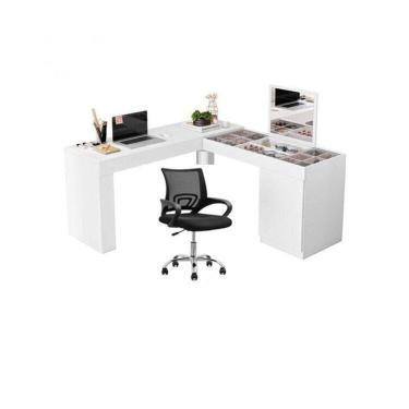 Imagem de Conjunto Escritório 1 Mesa Escrivainha Penteadeira 1 Cadeira de Escritório Diretor Tok Branco