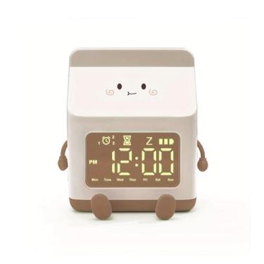Imagem de Despertador fofo despertador em forma de leite, despertador, recarregável, para decoração de quarto, aniversário, despertador analógico (marrom)
