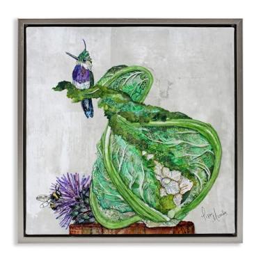 Imagem de Stupell Industries Design de arte de parede em tela flutuante cinza beija-flor em couve-flor por Lisa Morales, 45,7 x 45,7 cm