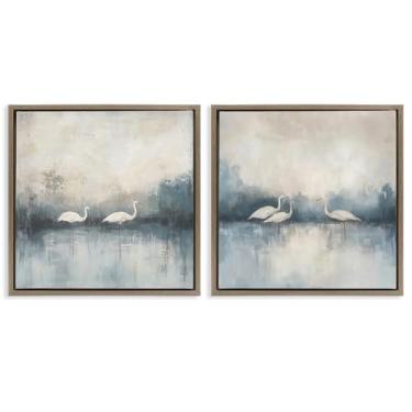 Imagem de Stupell Industries Still Waters And Soft Wings 2 peças marrom emoldurado conjunto de tela flutuante design por Mona Grace, 25 x 25