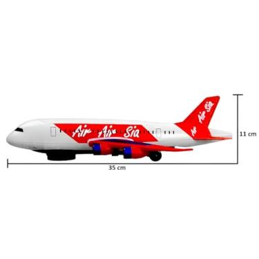 Imagem de Avião de Brinquedo com Luzes e Som, 35 cm x 11 cm, Giro 360°, Branco e Vermelho, para +3 Anos