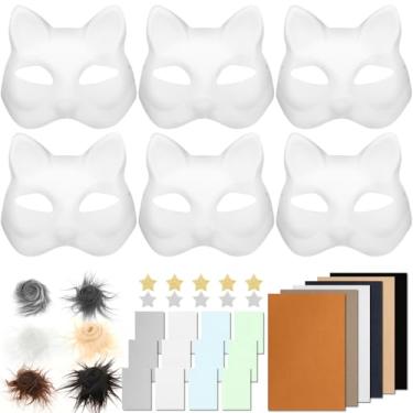 Imagem de Kit de máscara de gato para aumentar a diversão, faça você mesmo, máscara de raposa, kit de artesanato, papel estimular a criatividade, capa de raposa, atraente para festas temáticas