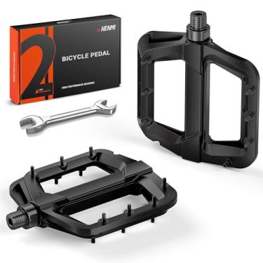 Imagem de HENMI Pedais de bicicleta de 9/40.6 cm, pedais planos de bicicleta profissionais para EBike/MTB/Road/BMX/cascalho, pedais de bicicleta de plataforma plana leve e larga (HMBP-D06)