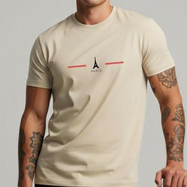 Imagem de Camiseta Masculina Paris Torre Eiffel Algodão Estampa Minimalista Casu