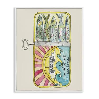Imagem de Stupell Industries Arte giclée emoldurada em lata de sardinha pastel branca por NOLA JAMES, 35,5 x 28,5 cm