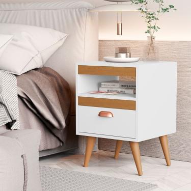 Imagem de Kit 2 Mesas de Cabeceira Sal com 1 Gaveta Branco/ypê/branco