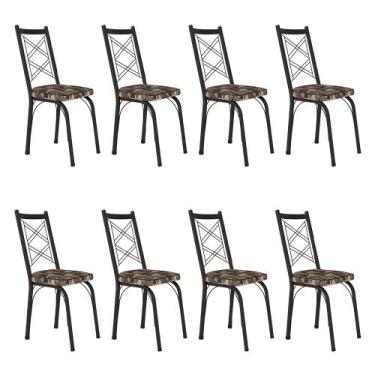 Imagem de Kit 8 Cadeiras de Cozinha Delaware Estampado Mosaico Palha Pés de Ferr