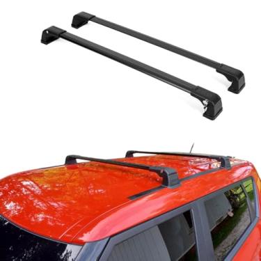 Imagem de Barras transversais para rack de telhado para Kia Soul 2014-2019 - Conjunto de barras transversais de bagagem com trava de alumínio para carregar bagagem, canoa, snowboard, caiaque, bicicleta da ERKUL Car Accessories | Preto