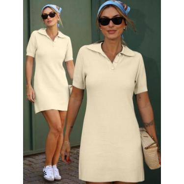 Imagem de Vestido Feminino Midi Curto Gola Polo Tricot Modal Manga Curta Botões 