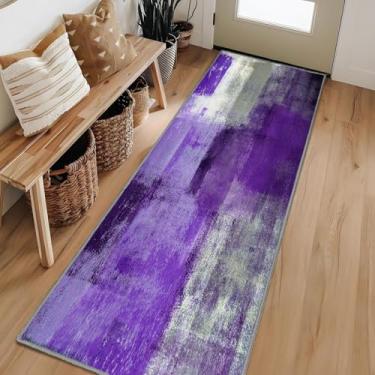 Imagem de LOKMU Tapetes antiderrapantes roxo e cinza, arte abstrata, decoração de casa, tapete para sala de aula, sala de estar, quarto, sala de jantar, jardim de infância, 7 x 15 cm