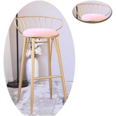 Imagem de Banco De Café Da Manhã Poltrona De Ferro Forjado De Ouro Criativo Banqueta De Maquiagem Estilo Nórdico Banqueta De Bar Tecido Café Cadeira De Jantar Banqueta Alta, Pink, 65cm(26 inch)