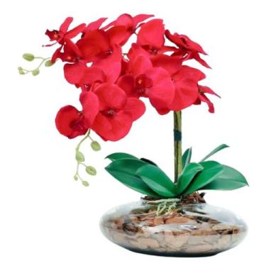 Imagem de Arranjo Com 2 orquideas vermelhas realista Vaso terrário - La Caza Sto