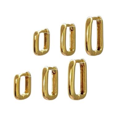 Imagem de Brinco Folheado A Ouro Trio Argolas 3 Furos Retangulares - Butique Da 