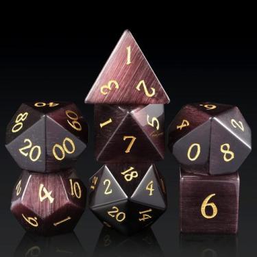 Imagem de Conjunto de dados Gemstone D&D DND Purple Cat's Eye com estojo, 7 unid