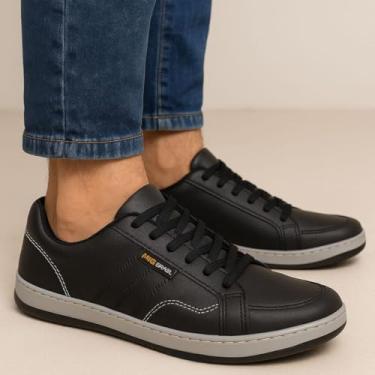 Imagem de Tênis Masculino Casual Couro Legitimo Sapatênis Confortável (Preto, BR, Adulto, Numérico, 41)