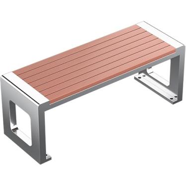 Imagem de Banco Externo De 2-3 Lugares, Banco De Jardim De Pátio Com Estrutura De Aço Inoxidável E Assento De Madeira Maciça, Banco à Prova De Intempéries Sem Encosto, One Color, 180cm/71in