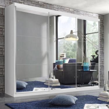 Imagem de Guarda Roupa Casal 3 Portas De Correr 4 Gavetas E 9 Espelhos Rennes Espresso Móveis Branco