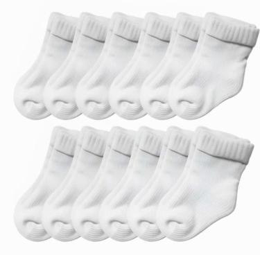 Imagem de Kit 12 Pares de Meia Meias Lisa Bebê Infantil RN Recém Nascido 0 a 10 
