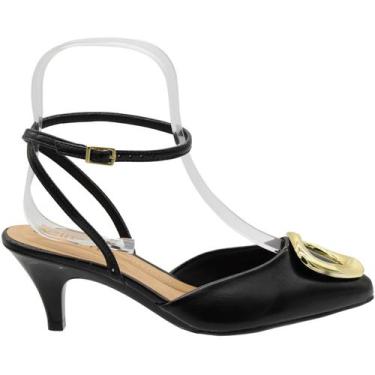 Imagem de Sapato Scarpin Beira Rio Adorno Metalizado Feminino, Preto, 36