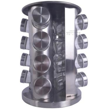 Imagem de Porta Temperos Condimentos Suporte Giratório em Aço Inox com 16 Potes 