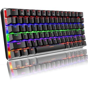 Imagem de LexonElec Teclado mecânico para jogos com fio tipo C metal mecânico azul interruptor teclado de computador com LED arco-íris retroiluminado 82 teclas anti-ghosting para jogadores de computador