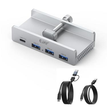 Imagem de EJAY 4 portas USB 3.0 HUB Alu Desktop Clamp Type C USB3.0 divisor para mesa/monitores com porta de fonte de alimentação extra, dados de 149.9 cm e cabos de alimentação de 99.1 cm - 5Gbps (JK-3A1C-SV)